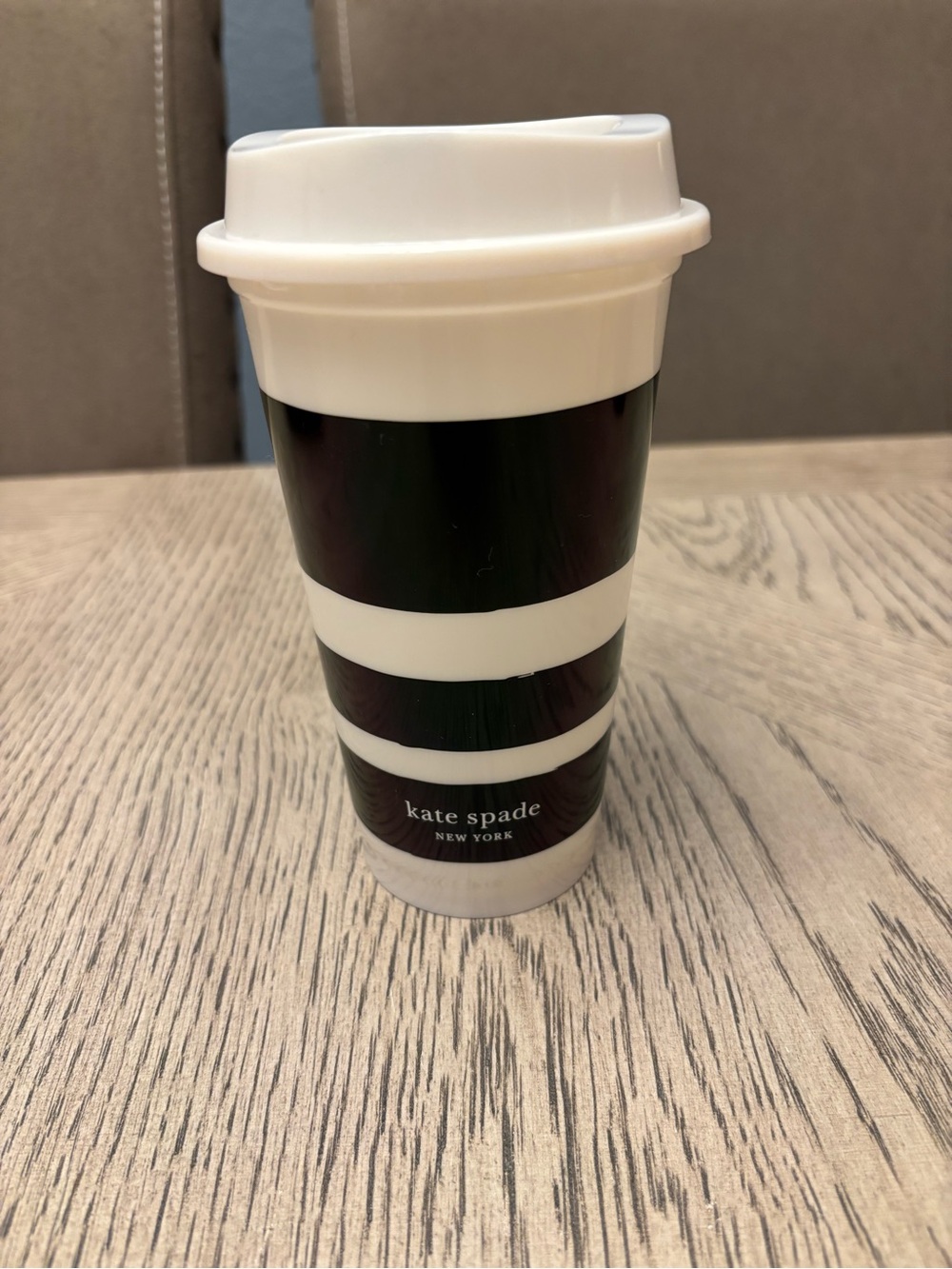 Kate Spade New York Black & White Striped Travel Coffee Mug Tumbler-New